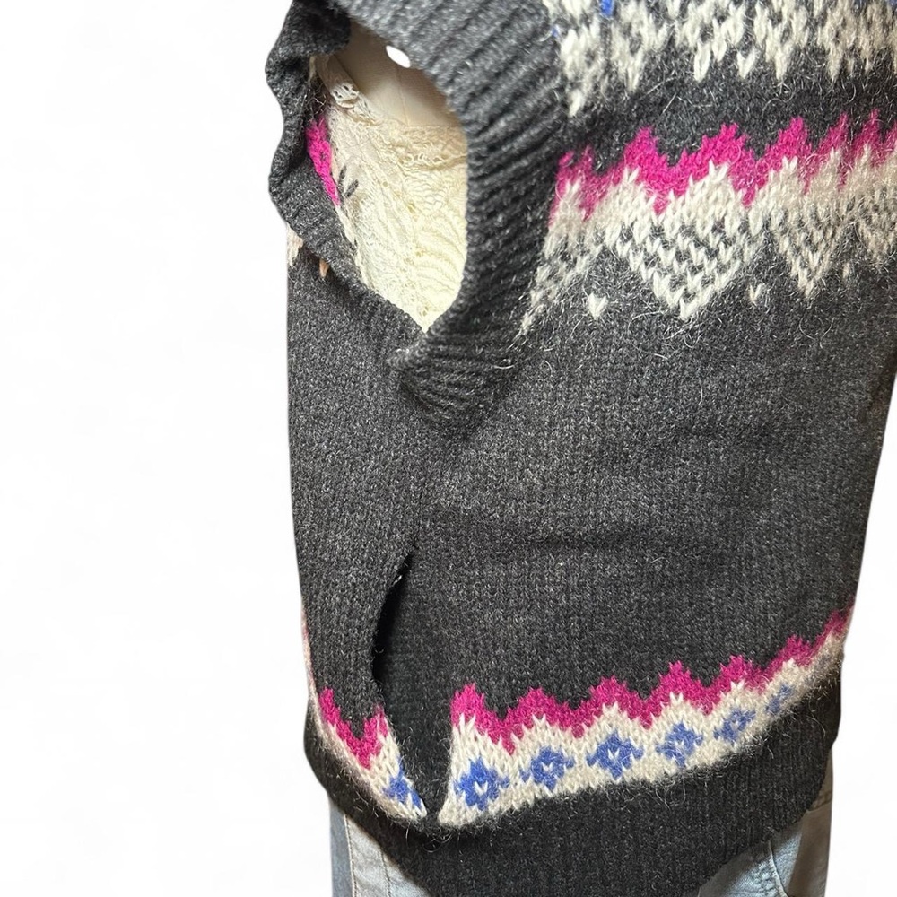 Free People Charcoal Knit Fair Isle Sweater Vest Cottagecore Granola Girl - Picture 4 of 7